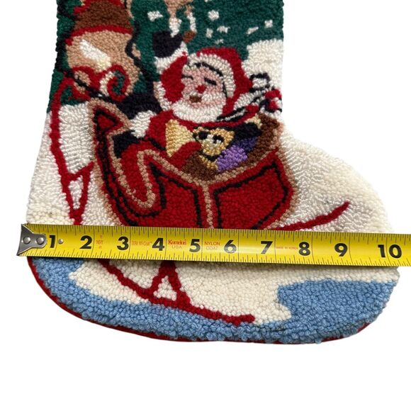 Vintage Santa Sleigh Reindeer 18" Christmas Stocking Loop Punch Needle Kitschy - Picture 8 of 12